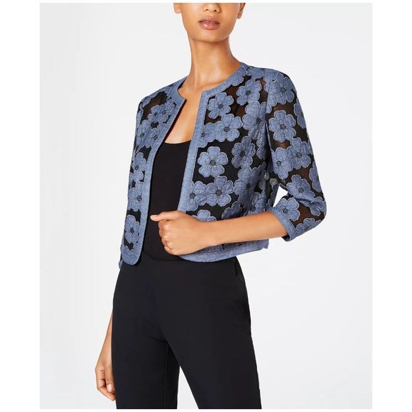 ANNE KLEIN Floral Mesh Open-Front Cardigan Jacket sz 14 Women's Plus - Picture 6 of 8